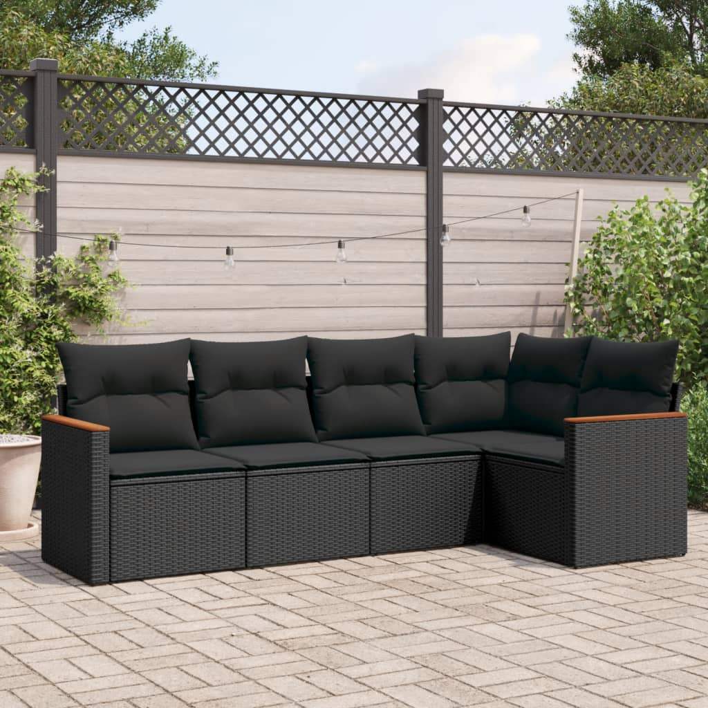 Set Divani da Giardino 5 pz con Cuscini in Polyrattan Nero - homemem39