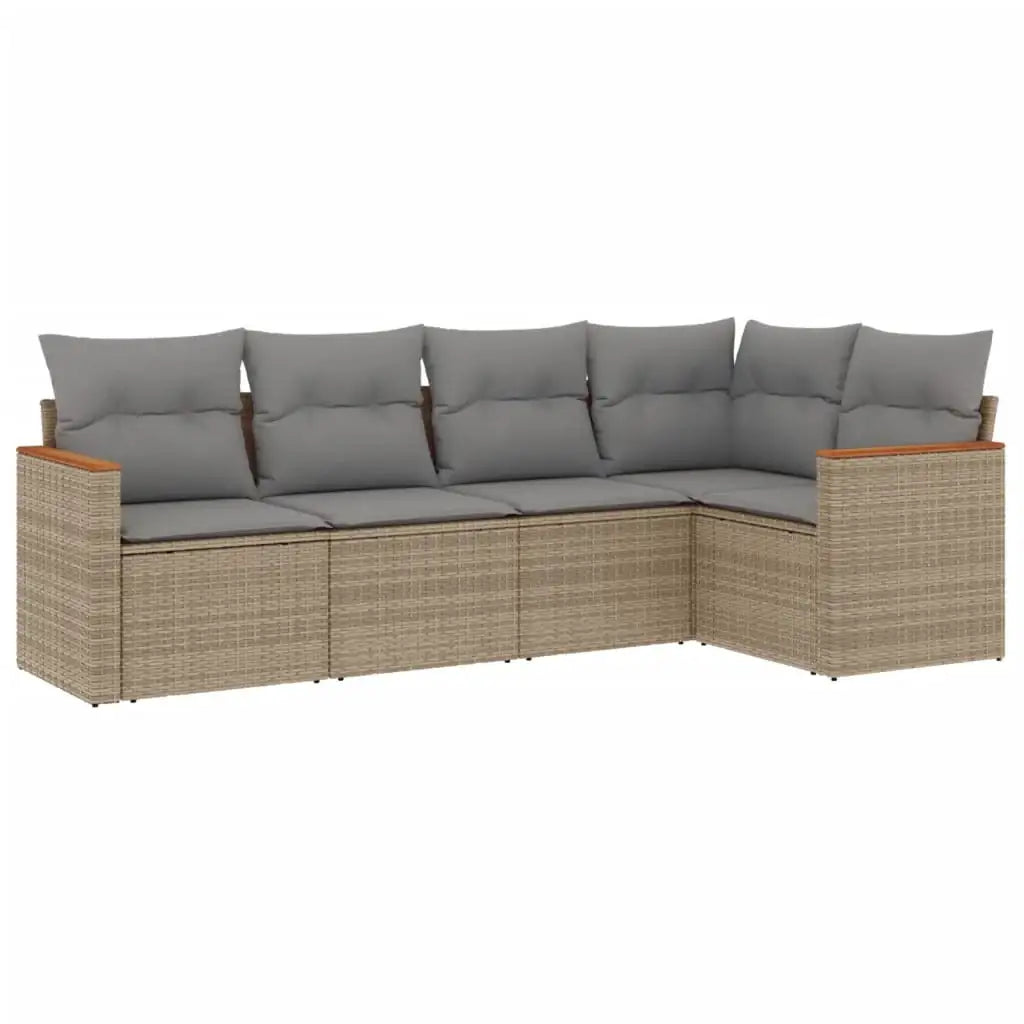 Set Divano da Giardino 5 pz con Cuscini Beige in Polyrattan - homemem39