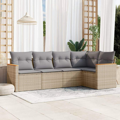 Set Divano da Giardino 5 pz con Cuscini Beige in Polyrattan - homemem39