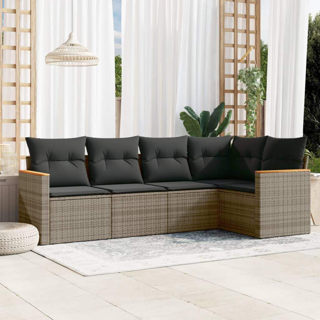 Set Divano da Giardino 5 pz con Cuscini Grigio in Polyrattan - homemem39