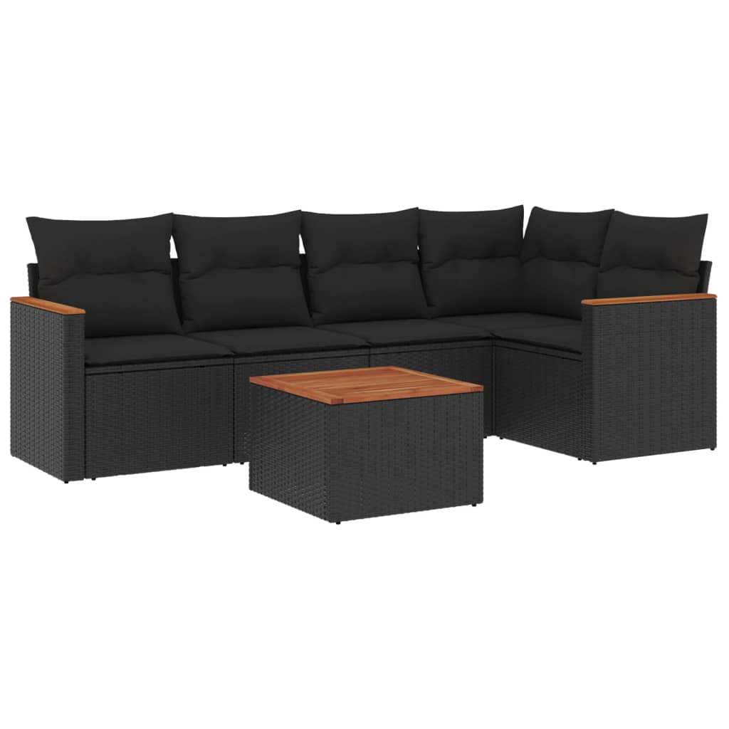 Set Divano da Giardino 6 pz con Cuscini Nero in Polyrattan - homemem39