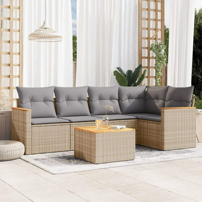 Set Divano da Giardino 6 pz con Cuscini Beige in Polyrattan - homemem39