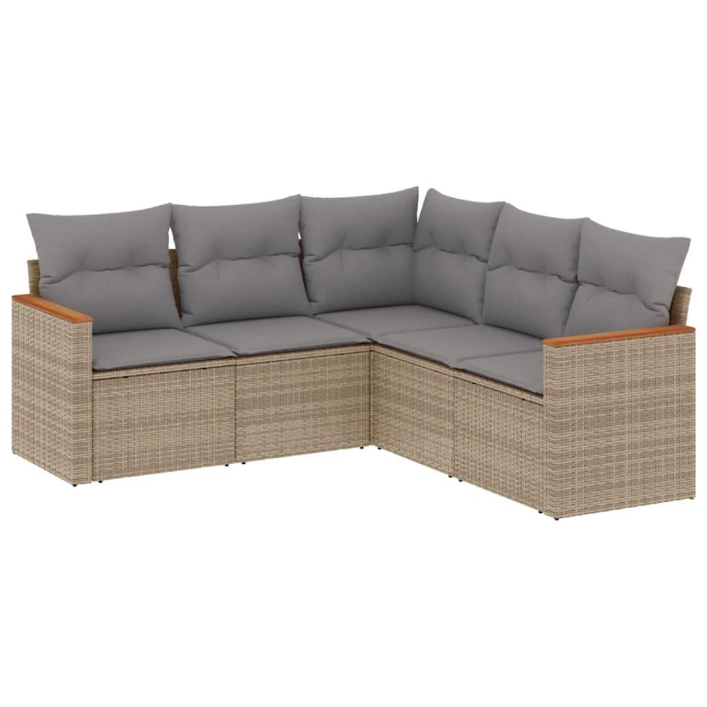 Set Divano da Giardino 5 pz con Cuscini Beige in Polyrattan - homemem39
