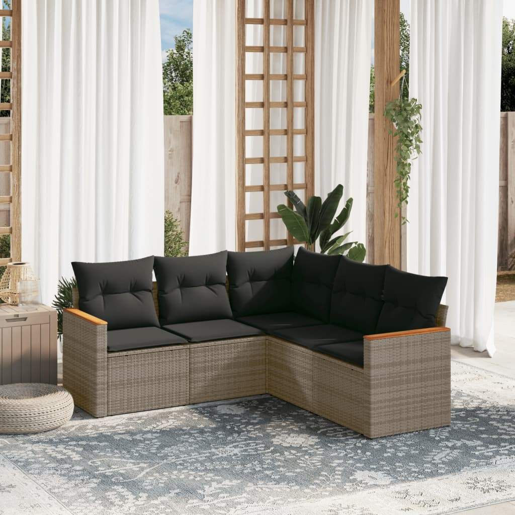 Set Divano da Giardino 5 pz con Cuscini Grigio in Polyrattan - homemem39