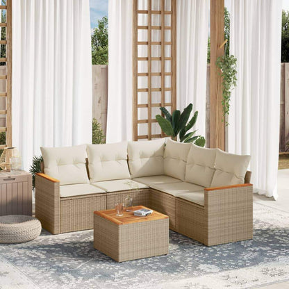 Set Divano da Giardino 6 pz con Cuscini Beige in Polyrattan - homemem39
