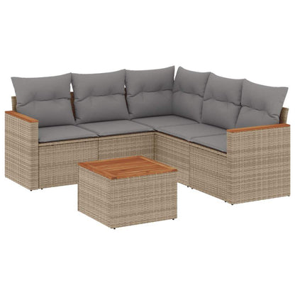 Set Divano da Giardino 6 pz con Cuscini Beige in Polyrattan - homemem39