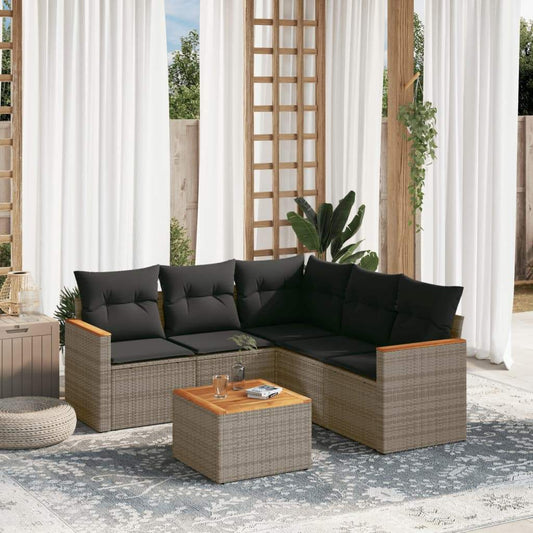 Set Divano da Giardino 6 pz con Cuscini Grigio in Polyrattan - homemem39