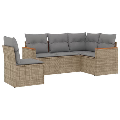 Set Divano da Giardino 5 pz con Cuscini Beige in Polyrattan