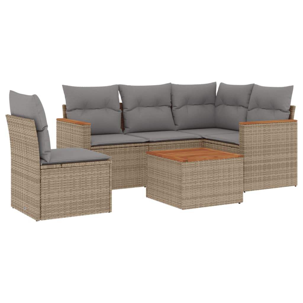 Set Divano da Giardino 6 pz con Cuscini Beige in Polyrattan - homemem39