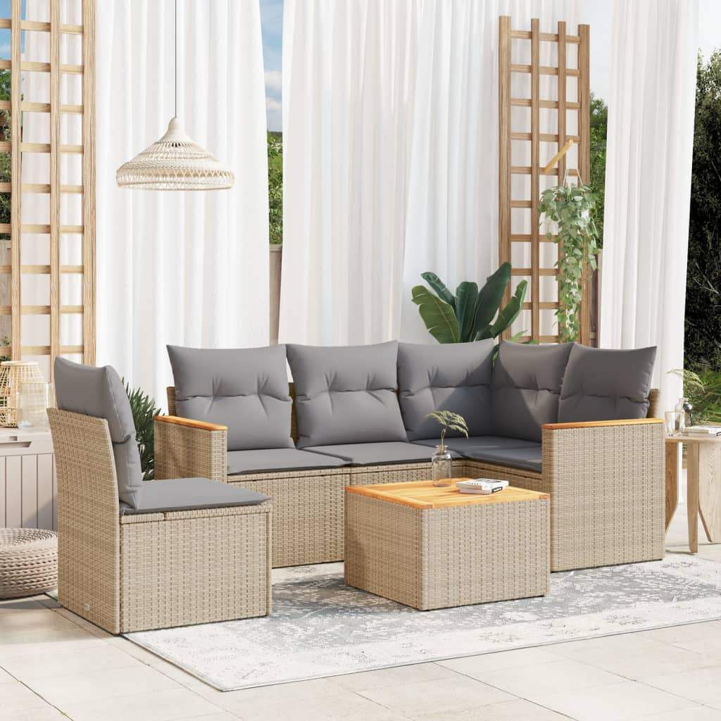 Set Divano da Giardino 6 pz con Cuscini Beige in Polyrattan - homemem39