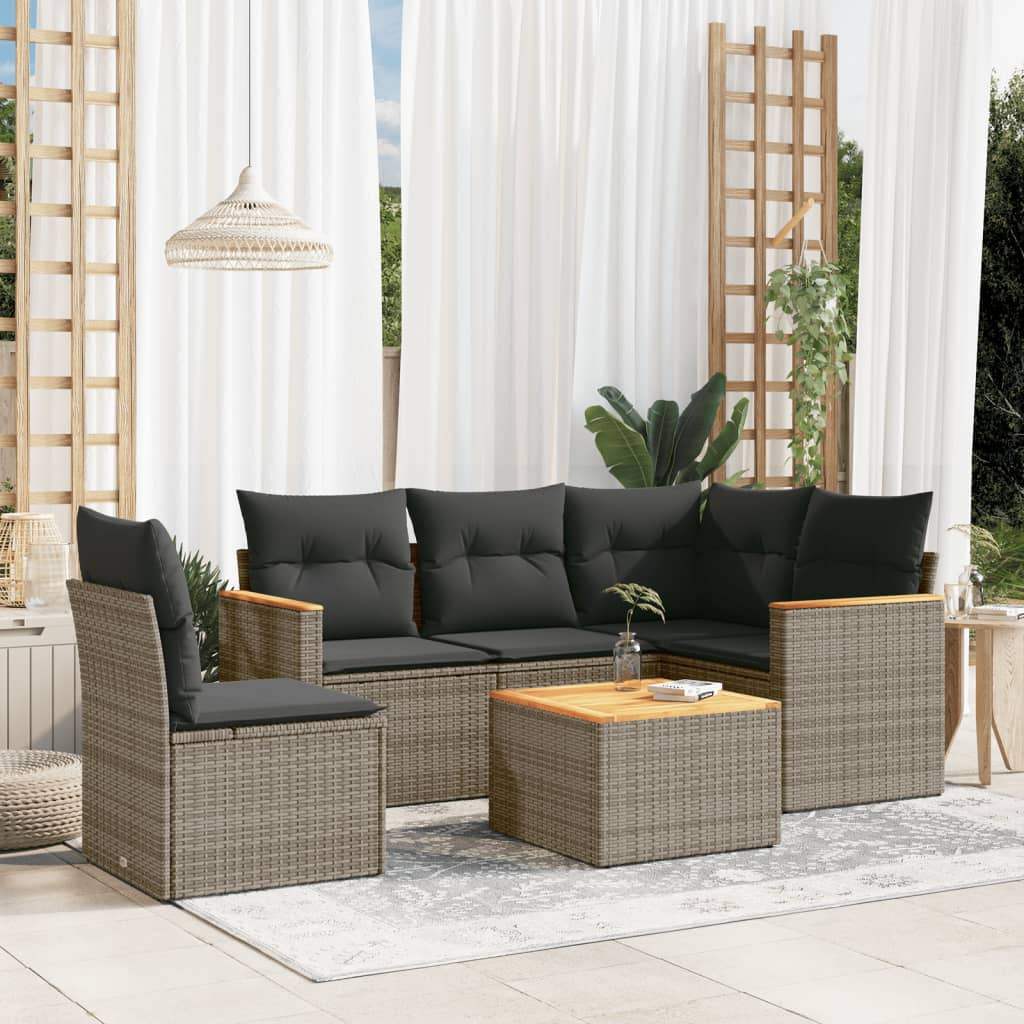 Set Divano da Giardino 6 pz con Cuscini Grigio in Polyrattan - homemem39