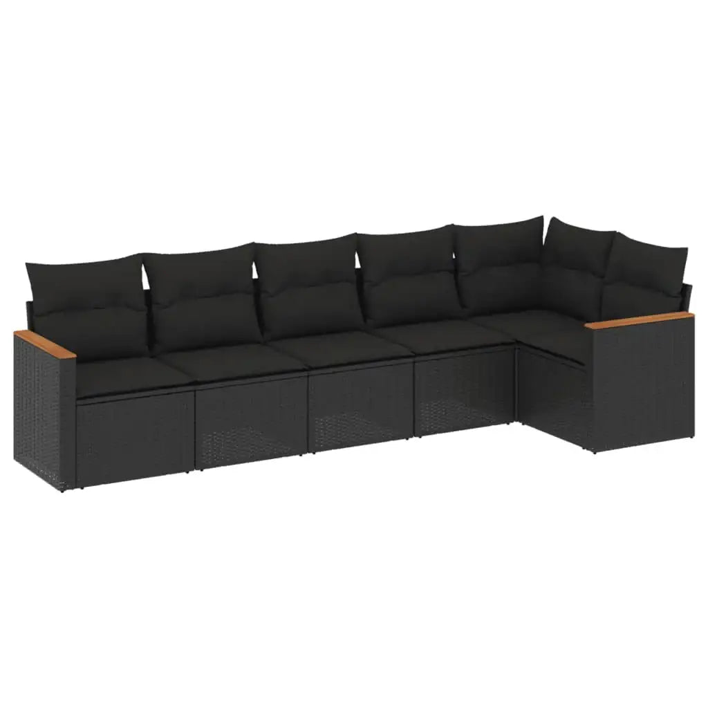 Set Divano da Giardino 6 pz con Cuscini Nero in Polyrattan - homemem39