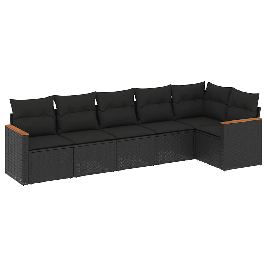 Set Divano da Giardino 6 pz con Cuscini Nero in Polyrattan