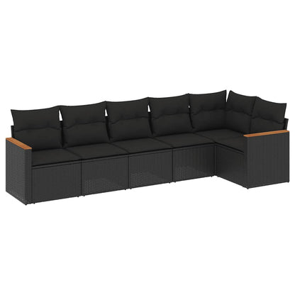 Set Divano da Giardino 6 pz con Cuscini Nero in Polyrattan