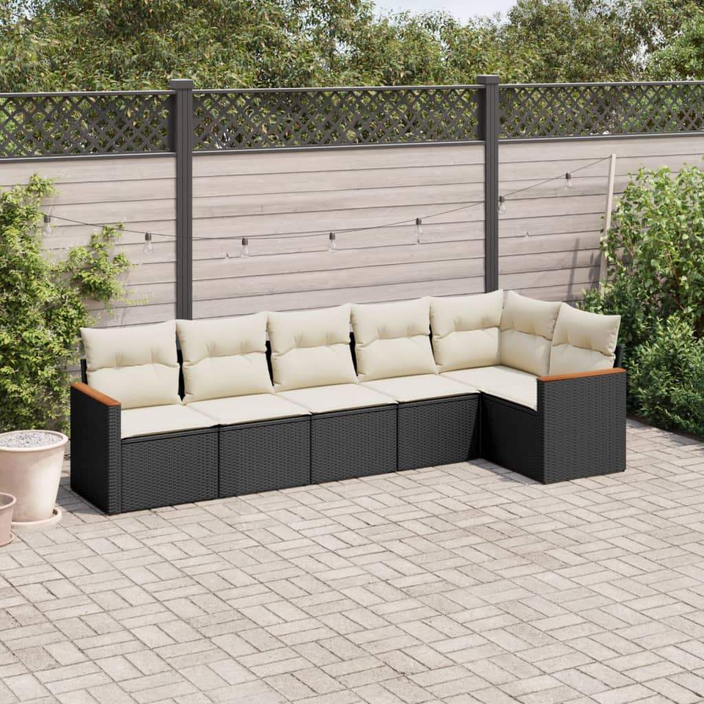 Set Divano da Giardino 6 pz con Cuscini Nero in Polyrattan - homemem39
