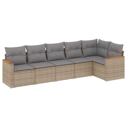 Set Divano da Giardino 6 pz con Cuscini Beige in Polyrattan - homemem39