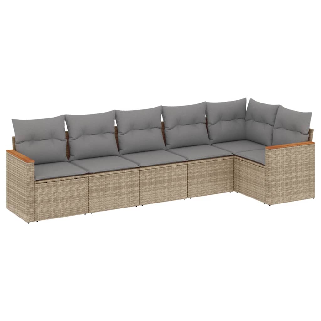 Set Divano da Giardino 6 pz con Cuscini Beige in Polyrattan