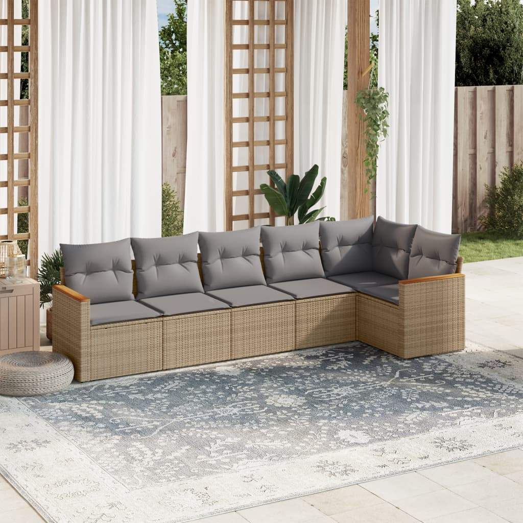 Set Divano da Giardino 6 pz con Cuscini Beige in Polyrattan - homemem39
