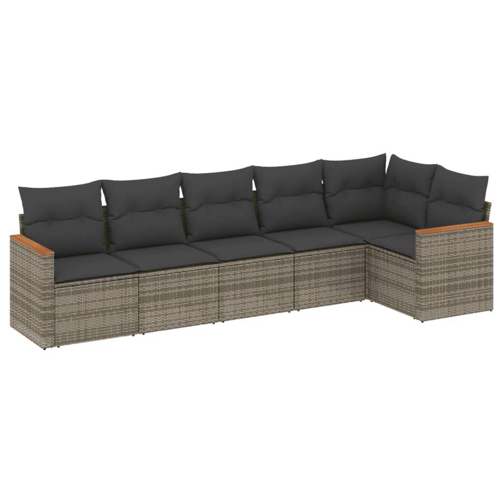 Set Divano da Giardino 6 pz con Cuscini Grigio in Polyrattan - homemem39