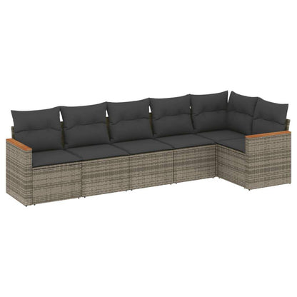 Set Divano da Giardino 6 pz con Cuscini Grigio in Polyrattan - homemem39