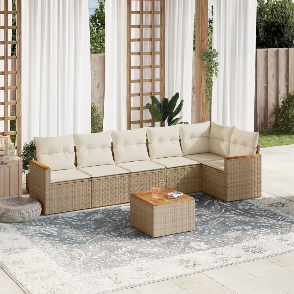 Set Divani da Giardino 7 pz con Cuscini Beige in Polyrattan | homemem39