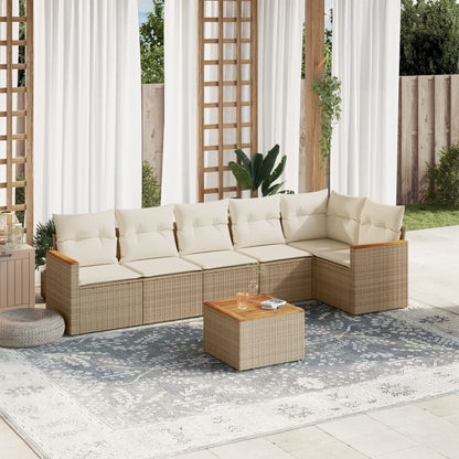 Set Divani da Giardino 7 pz con Cuscini Beige in Polyrattan | homemem39
