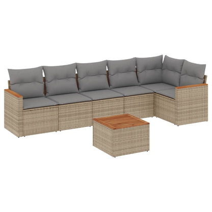 Set Divani da Giardino 7 pz con Cuscini Beige in Polyrattan
