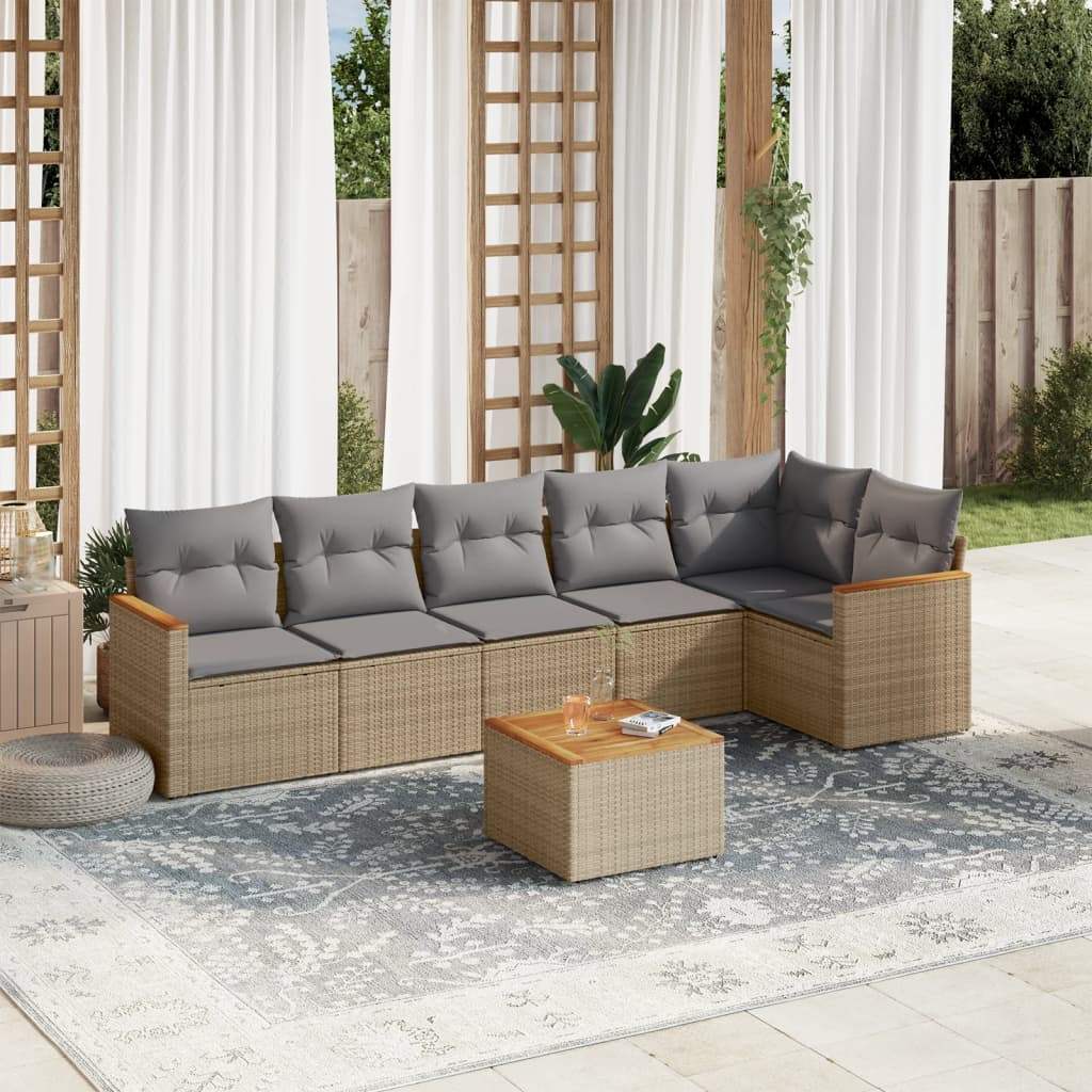 Set Divani da Giardino 7 pz con Cuscini Beige in Polyrattan - homemem39