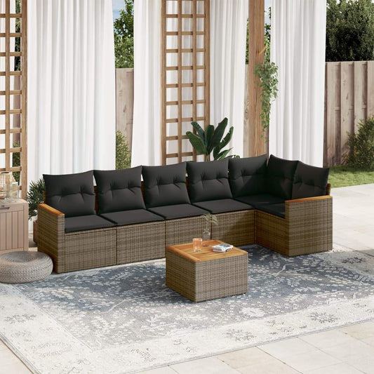 Set Divani da Giardino 7 pz con Cuscini Grigio in Polyrattan - homemem39