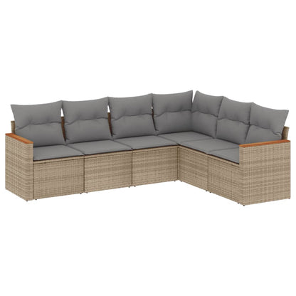 Set Divano da Giardino 6 pz con Cuscini Beige in Polyrattan