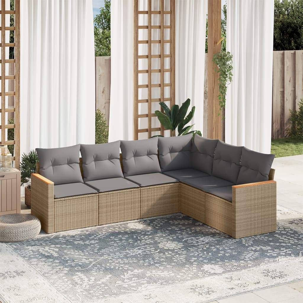 Set Divano da Giardino 6 pz con Cuscini Beige in Polyrattan - homemem39
