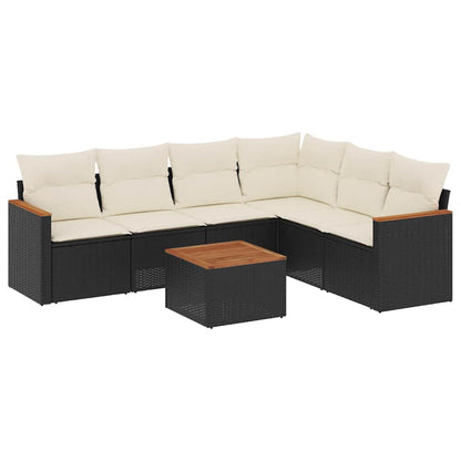 Set Divani da Giardino con Cuscini 7pz Nero Polyrattan
