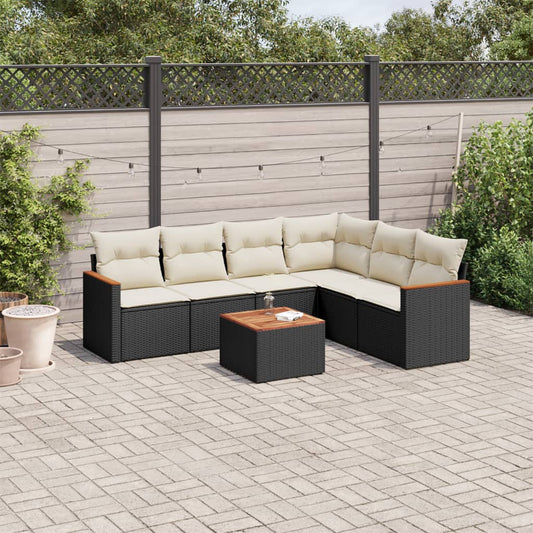 Garden Sofa Set with Cushions 7pcs Black Polyrattan