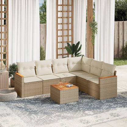 Set Divani da Giardino 7 pz con Cuscini Beige in Polyrattan