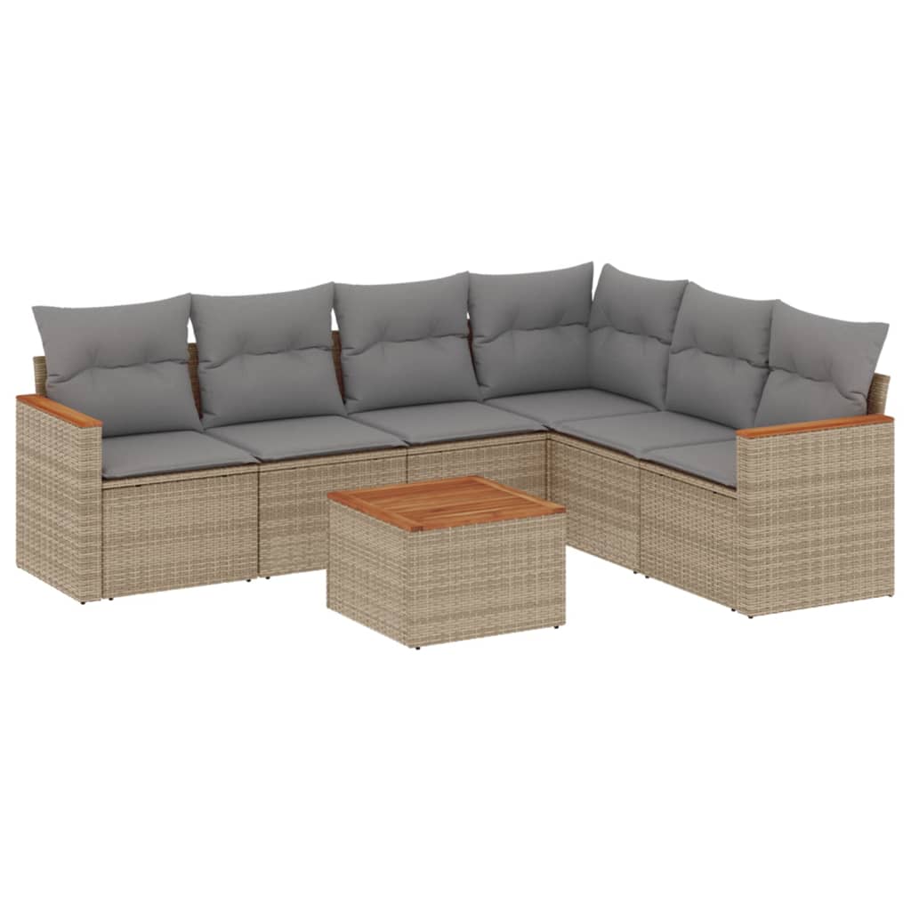 Set Divani da Giardino 7 pz con Cuscini Beige in Polyrattan