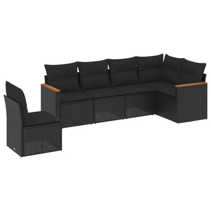 Set Divano da Giardino 6 pz con Cuscini Nero in Polyrattan - homemem39