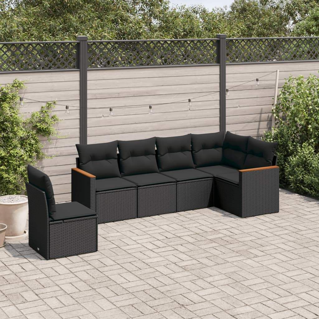 Set Divano da Giardino 6 pz con Cuscini Nero in Polyrattan - homemem39