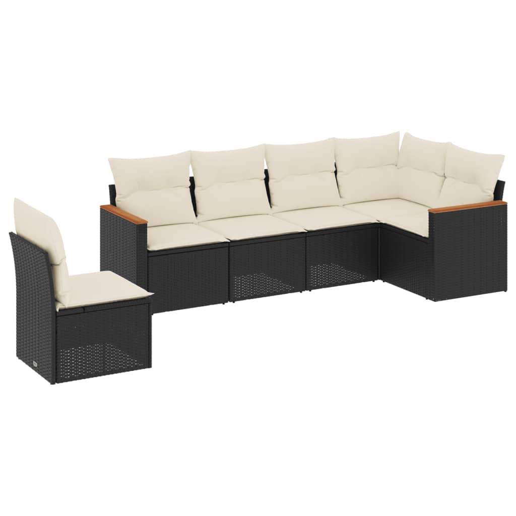 Set Divano da Giardino 6 pz con Cuscini Nero in Polyrattan - homemem39