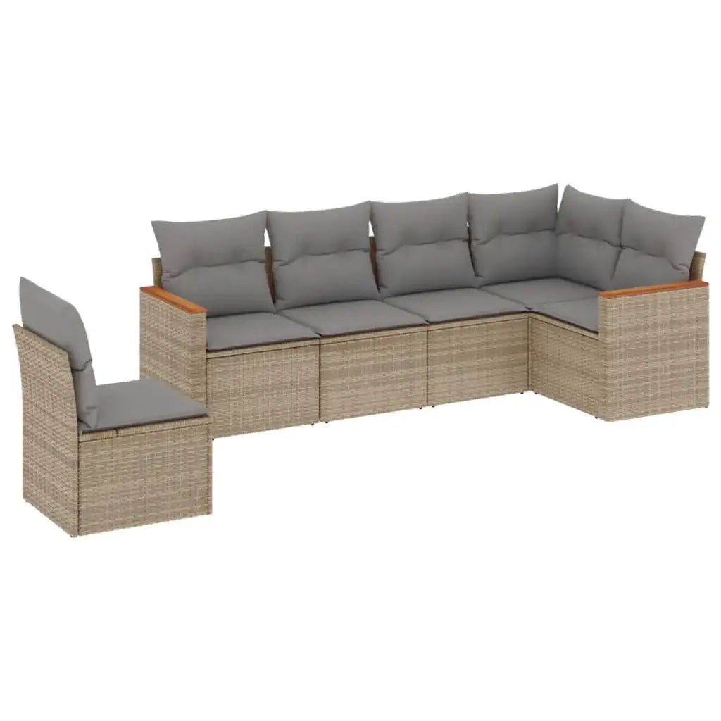 Set Divano da Giardino 6 pz con Cuscini Beige in Polyrattan - homemem39