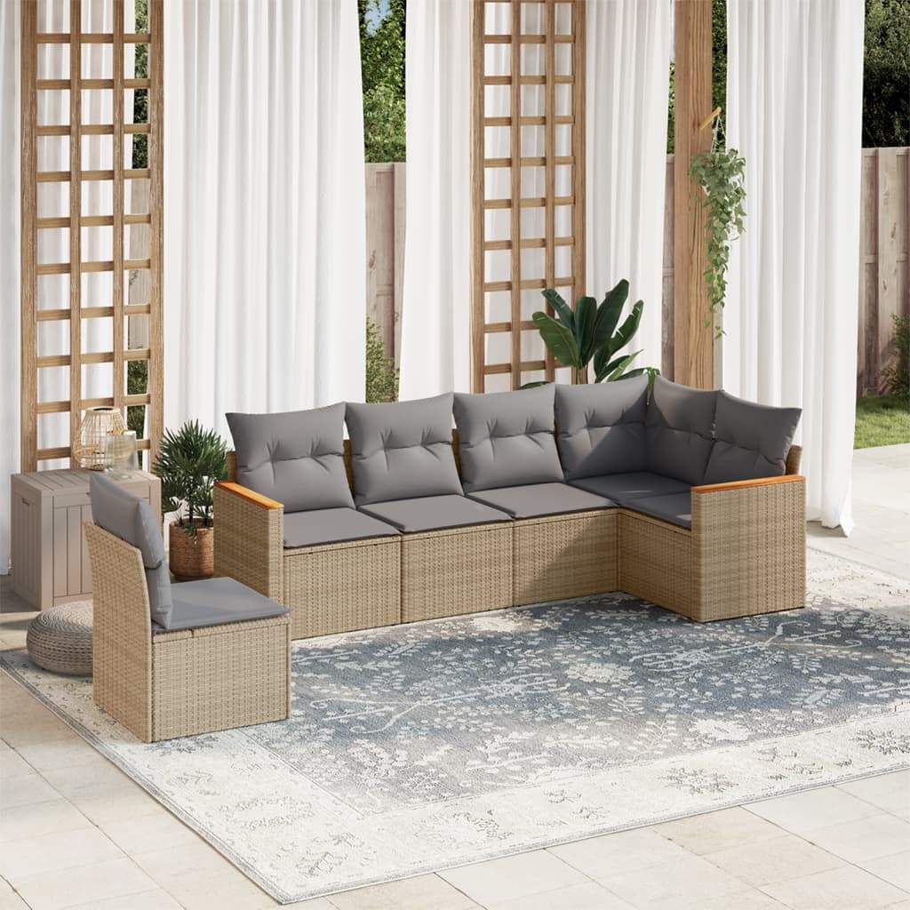 Set Divano da Giardino 6 pz con Cuscini Beige in Polyrattan - homemem39