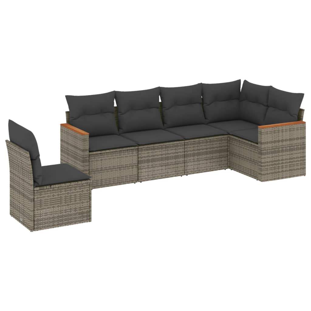 Set Divano da Giardino 6 pz con Cuscini Grigio in Polyrattan - homemem39