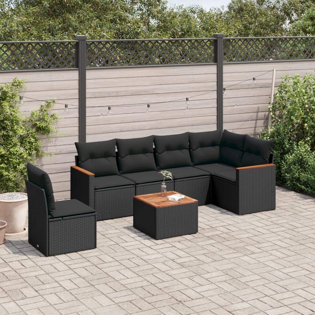 Set Divani da Giardino con Cuscini 7pz Nero Polyrattan - homemem39