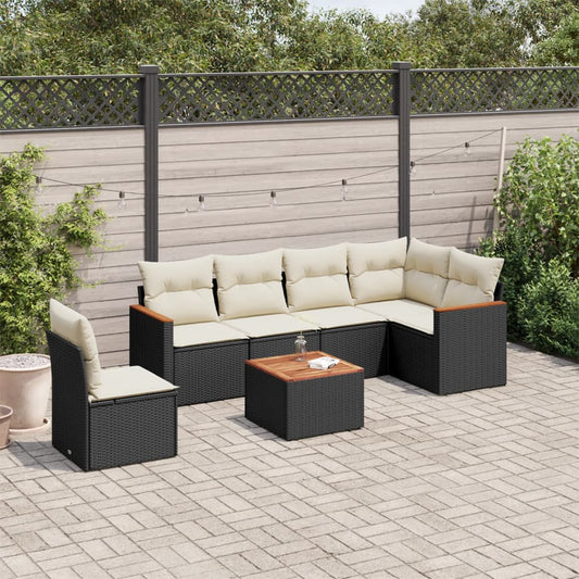 Garden Sofa Set with Cushions 7pcs Black Polyrattan