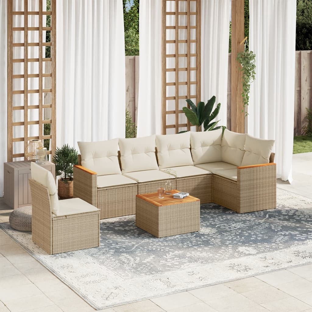 Set Divani da Giardino 7 pz con Cuscini Beige in Polyrattan | homemem39