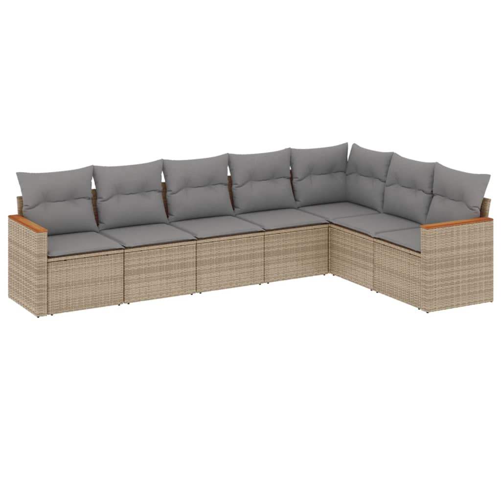 Set Divani da Giardino 7 pz con Cuscini Beige in Polyrattan - homemem39