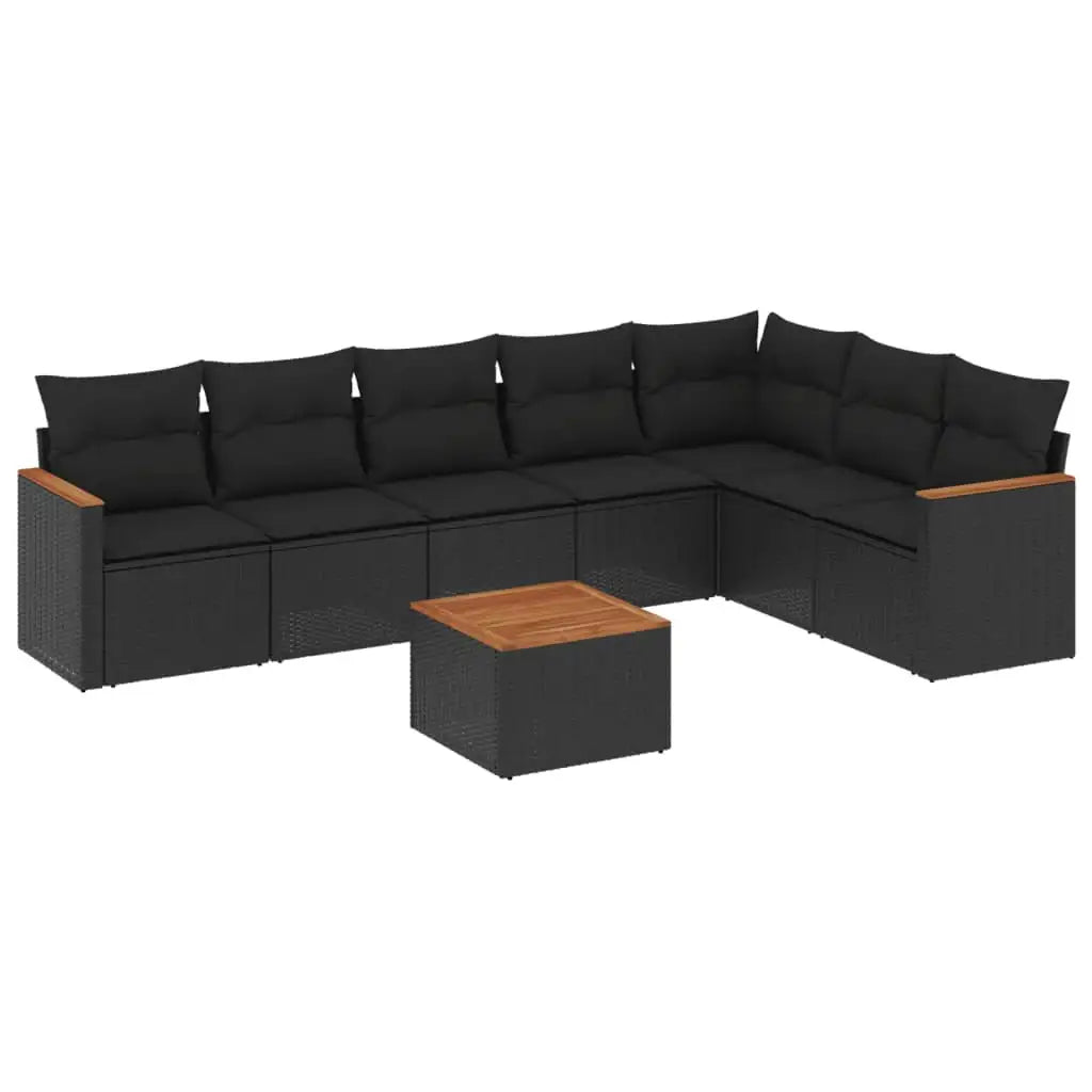 Set Divani da Giardino con Cuscini 8 pz Nero in Polyrattan - homemem39