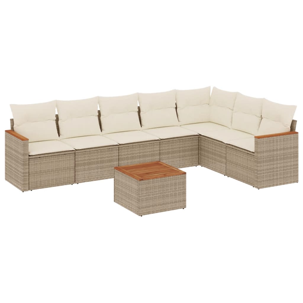 Set Divano da Giardino 8 pz con Cuscini Beige in Polyrattan | homemem39