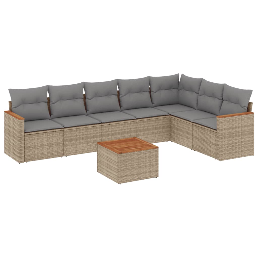Set Divano da Giardino 8 pz con Cuscini Beige in Polyrattan