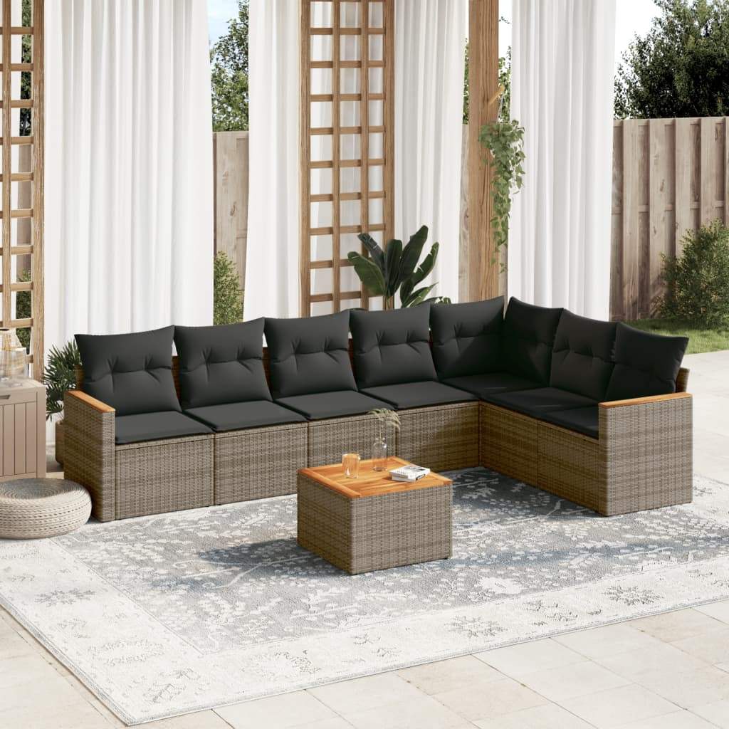 Set Divano da Giardino 8 pz con Cuscini Grigio in Polyrattan - homemem39