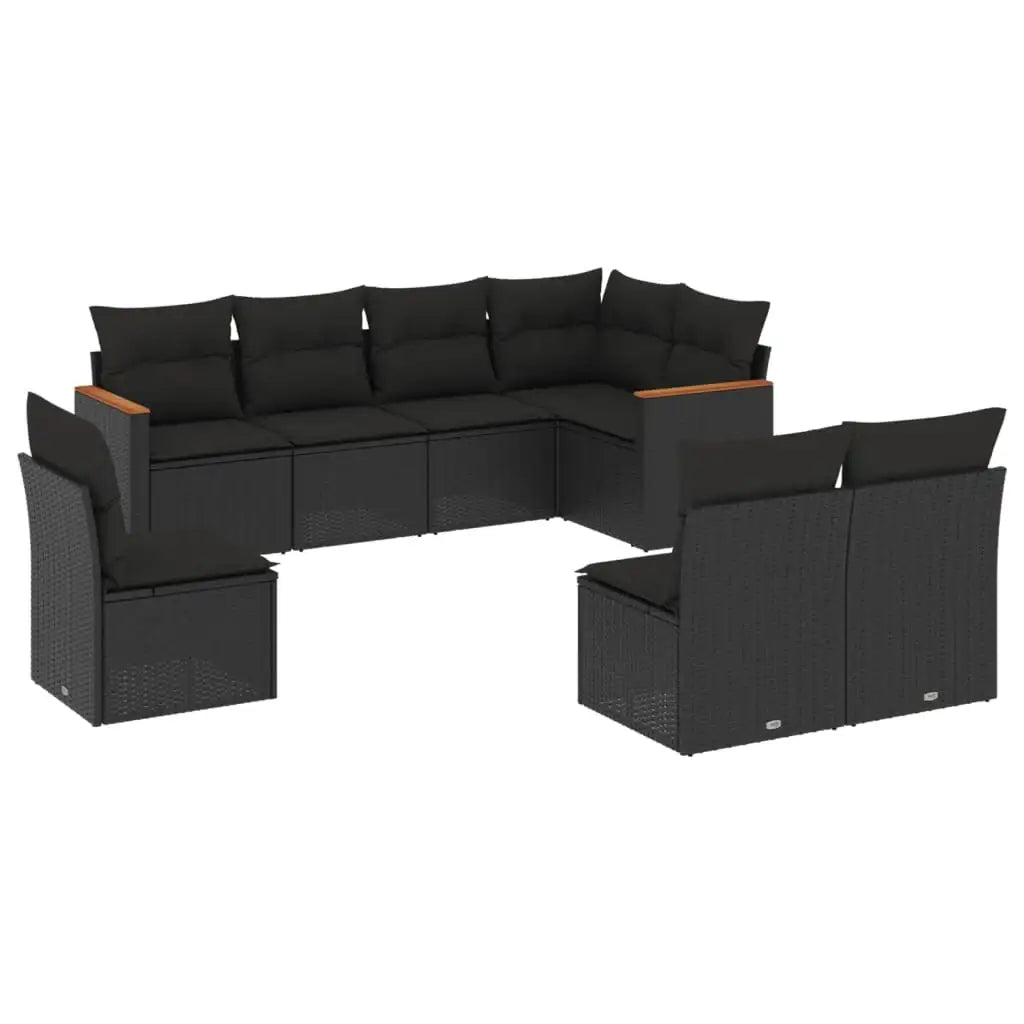 Set Divani da Giardino con Cuscini 8 pz Nero in Polyrattan - homemem39